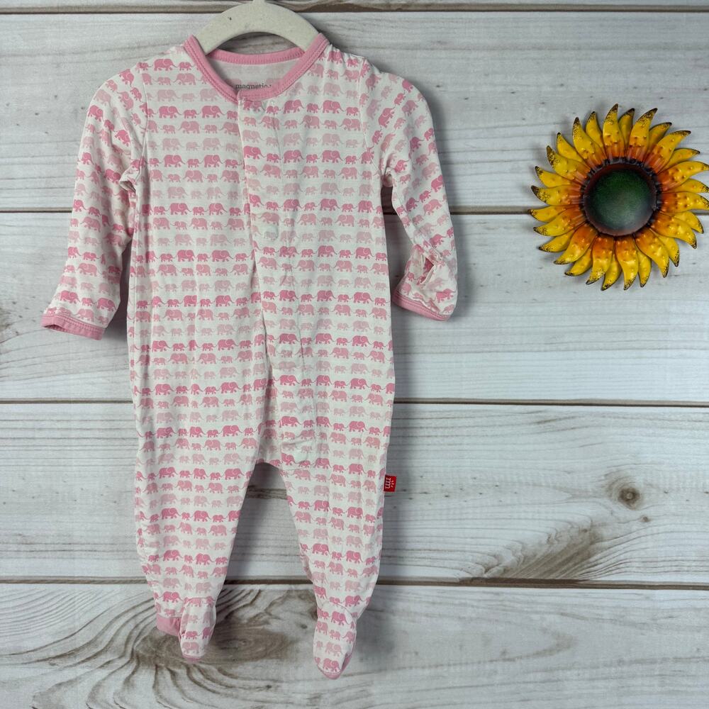 Magnetic Me Modal Pink Elephant Footed Pajamas 0-3 Months 8-12‎ lbs